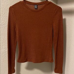 SHEIN Rust Ribbed Crew Neck Sweater